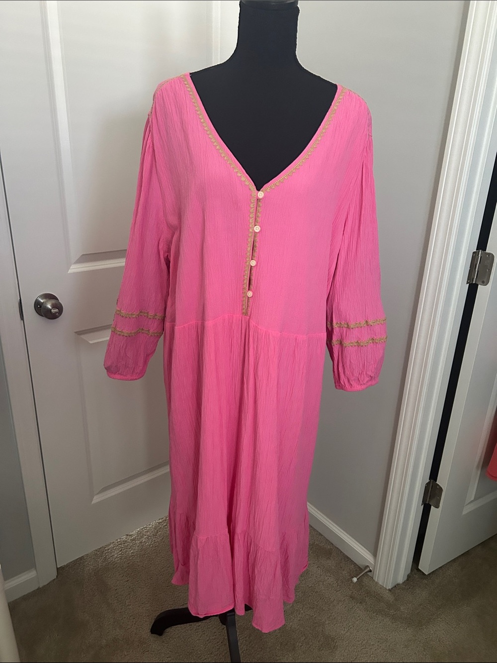 Style & Co. Pink Midi Dress with Gold Trim